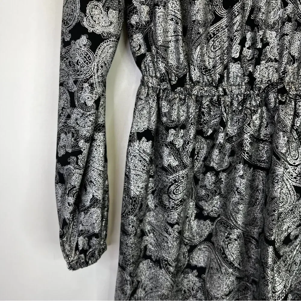 Michael Kors long sleeve metallic paisley dress silver - XS